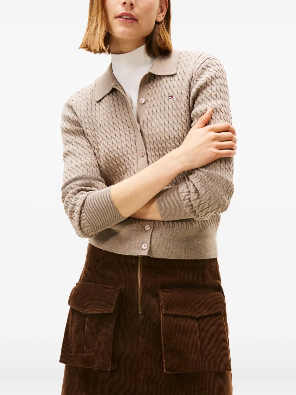 Tommy Hilfiger Collared Cable-knit Cardigan In Neutral