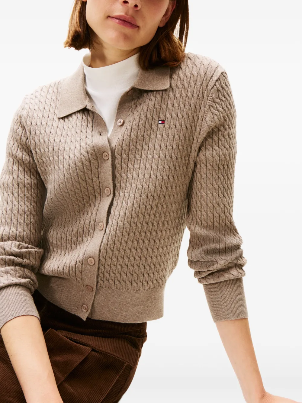 Tommy Hilfiger Collared Cable-knit Cardigan In Neutral