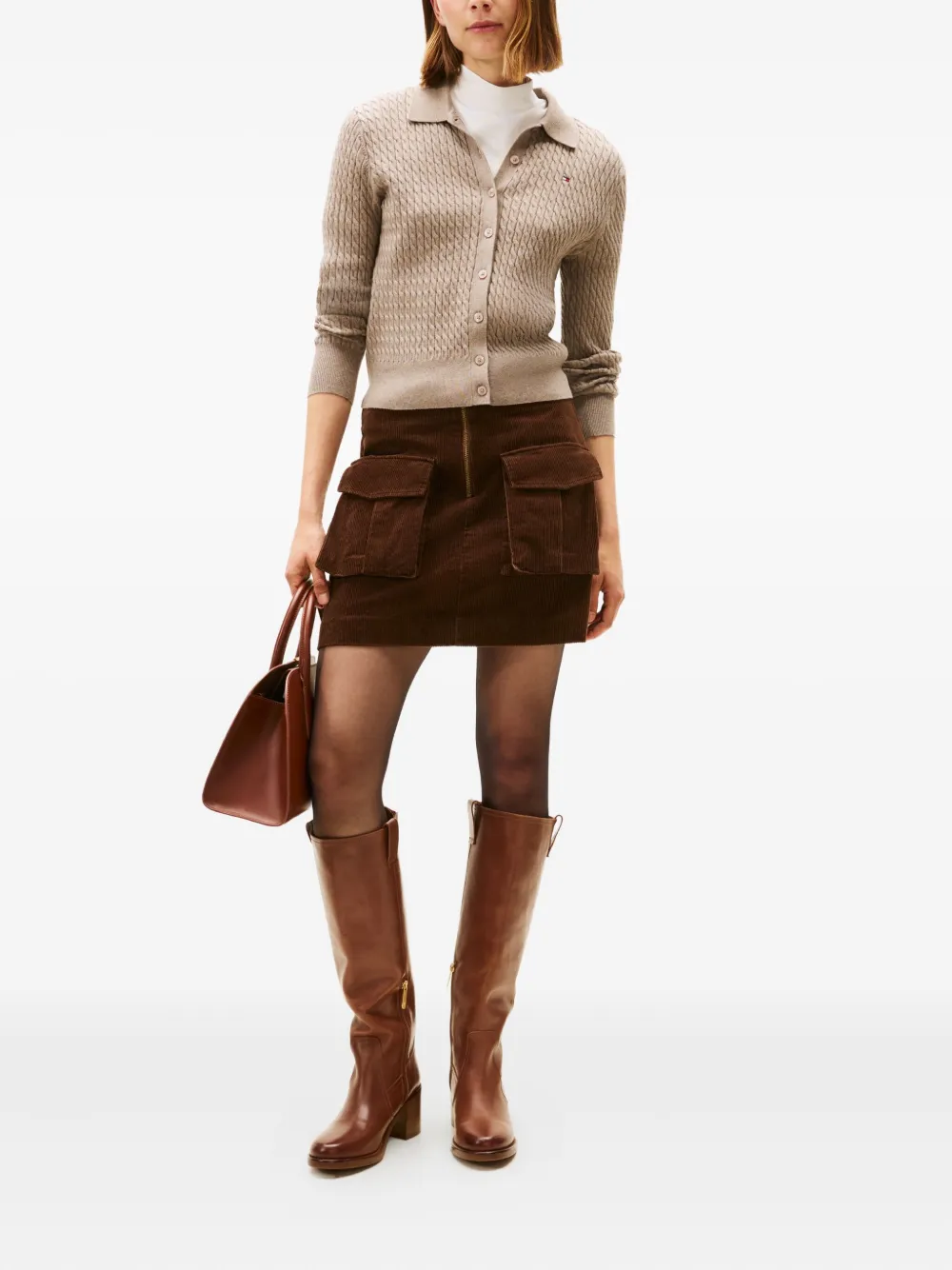 Tommy Hilfiger Collared Cable-knit Cardigan In Neutral