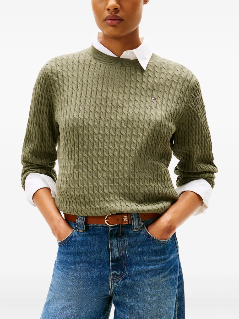 Tommy Hilfiger Cable Knit Sweater In Green