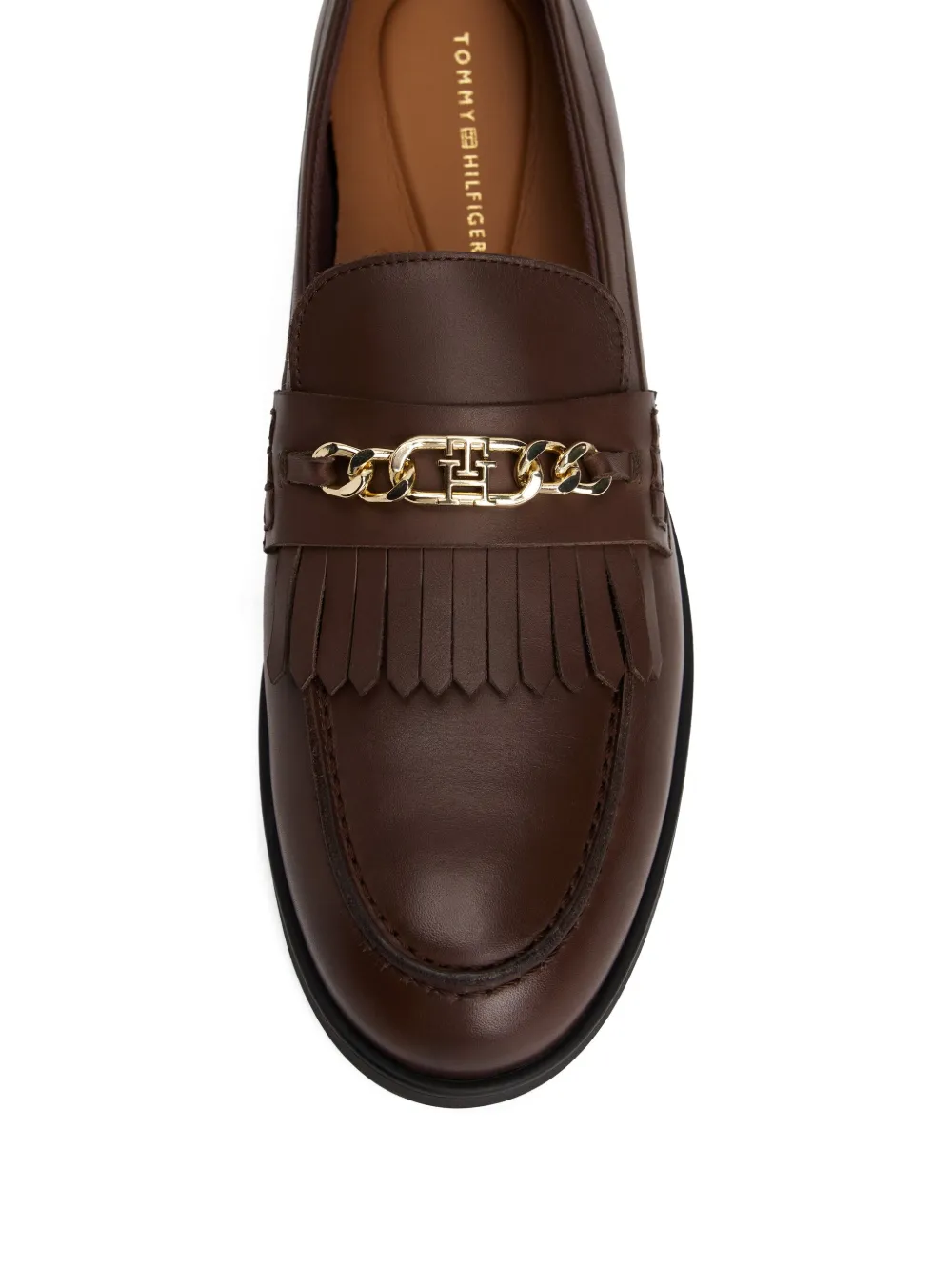Tommy Hilfiger Fringed Chain-detailed Loafers In Brown