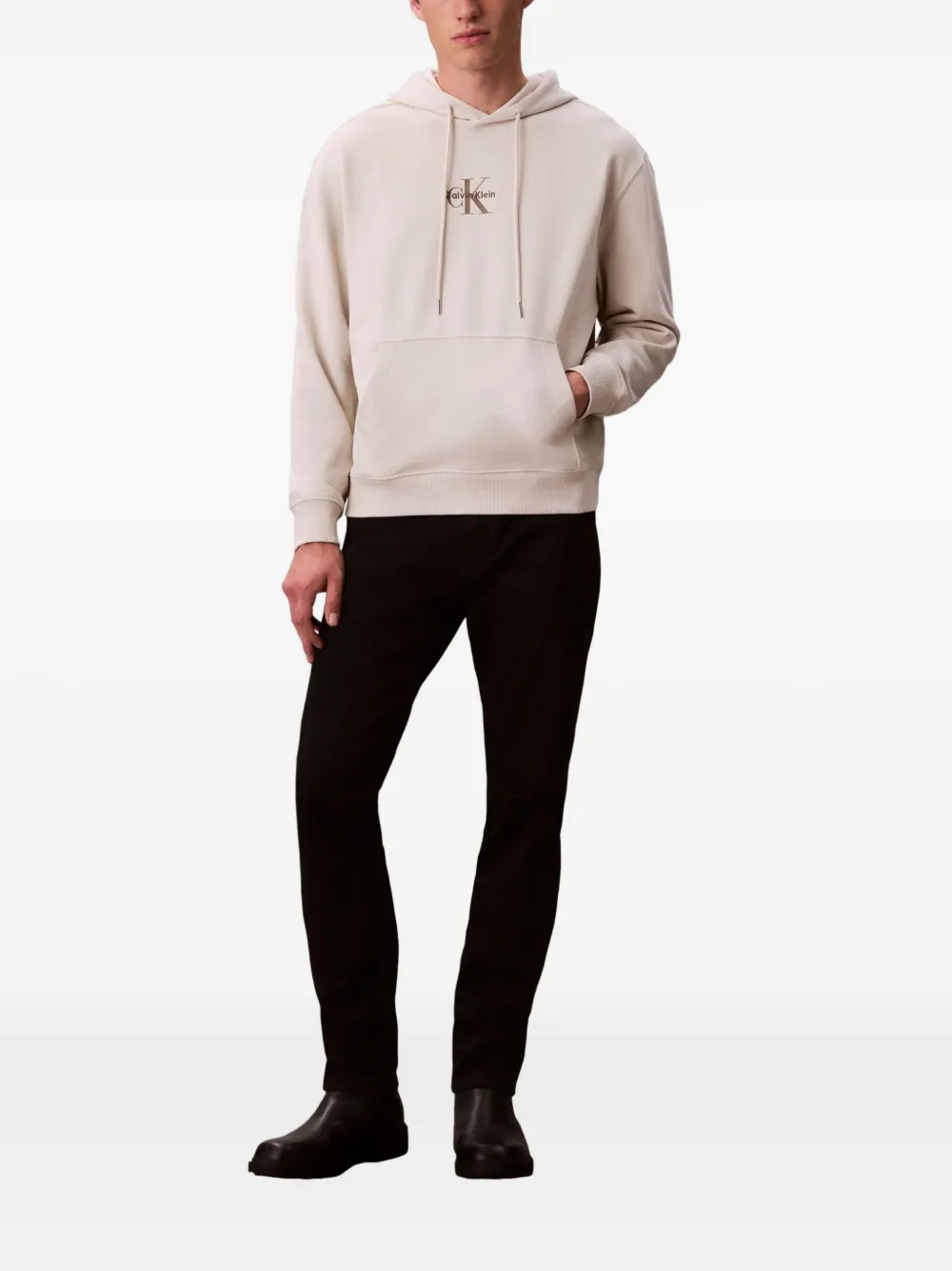 Calvin Klein Jeans Est.1978 Logo-print Hoodie In Neutral