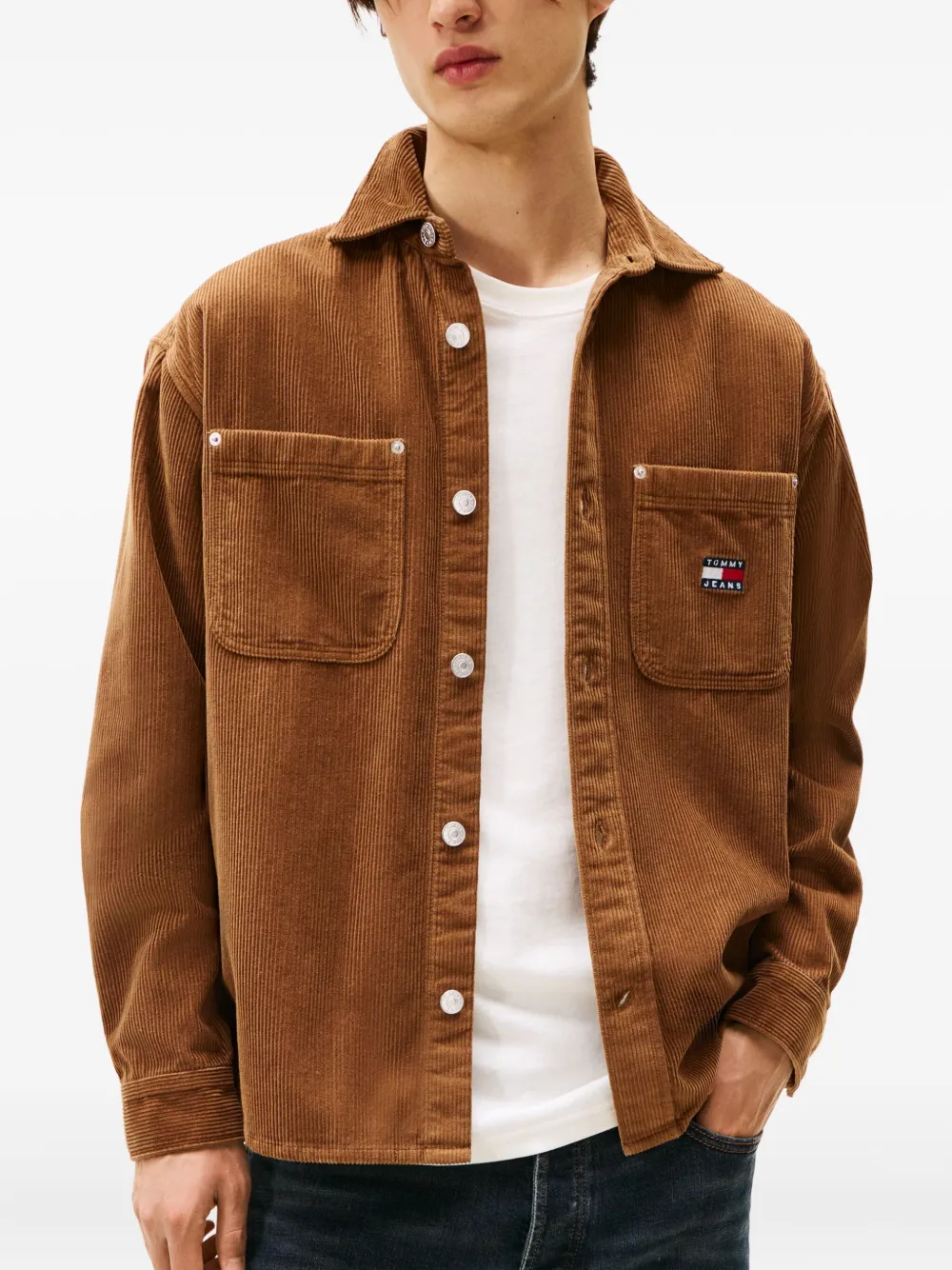 Tommy Jeans Chest-pockets Corduroy Shirt In Brown