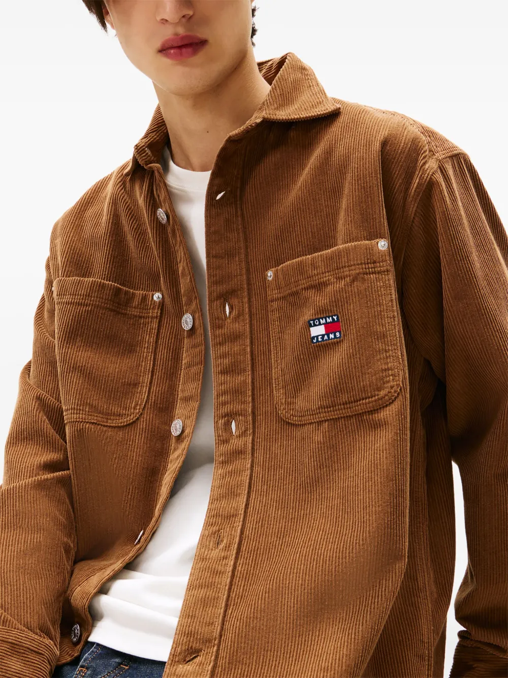 Tommy Jeans Chest-pockets Corduroy Shirt In Brown