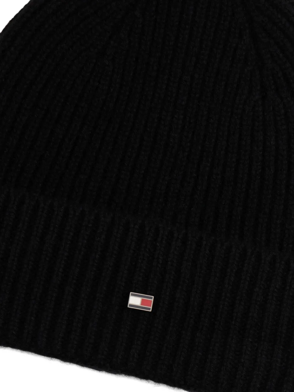 Tommy Hilfiger Ribbed Logo-plaque Beanie In Black