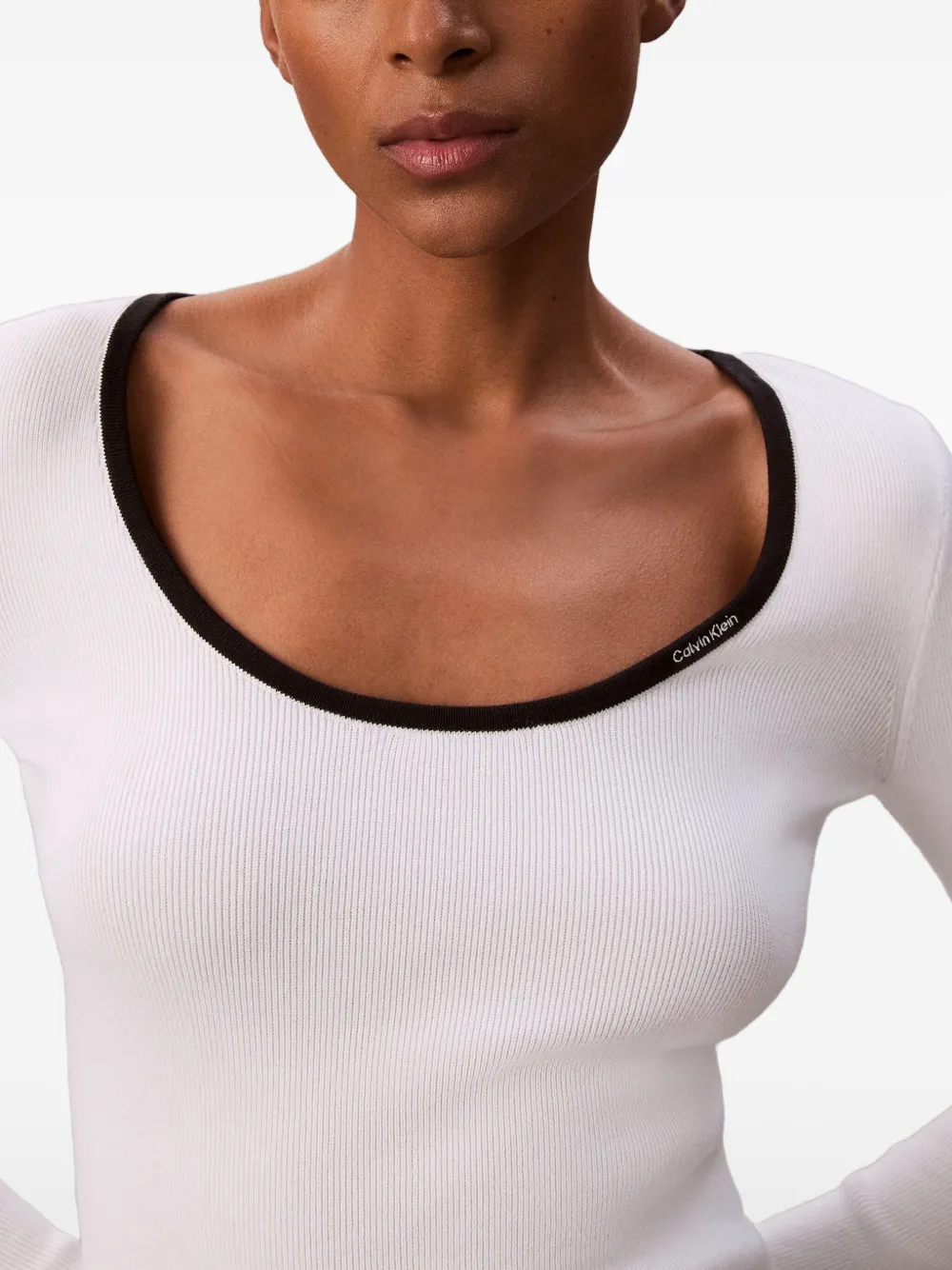 Calvin Klein Jeans Top met geribbelde afwerking Wit