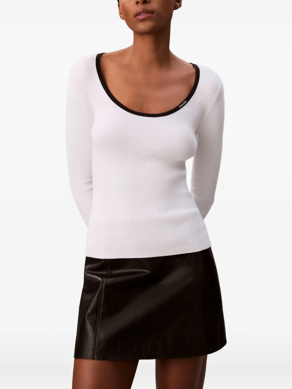 Calvin Klein Jeans Top met geribbelde afwerking Wit