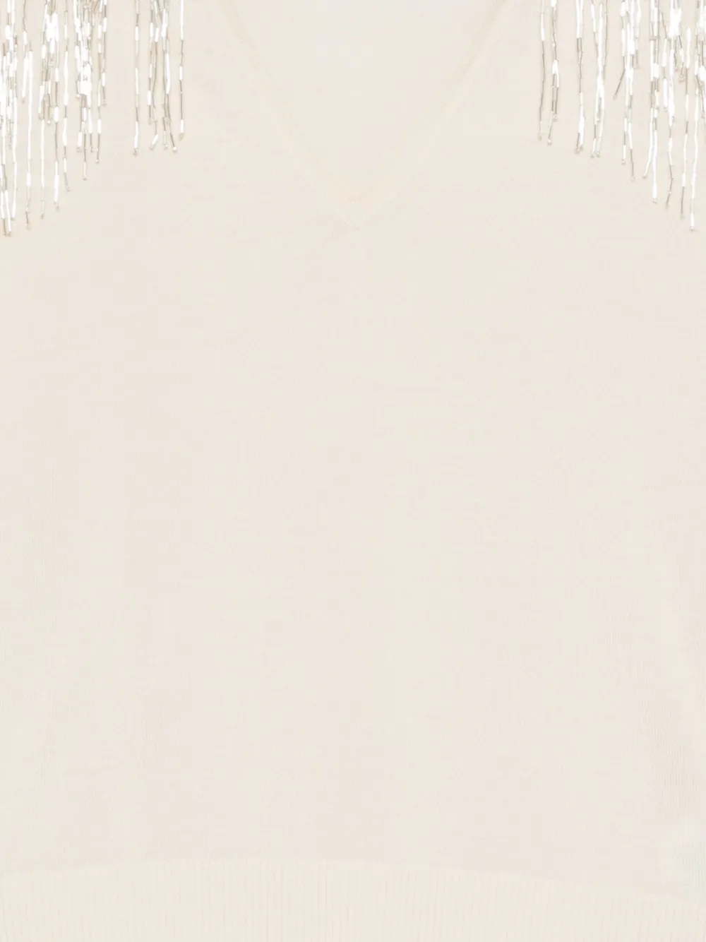 Patrizia Pepe Trui met V-hals en franje Beige