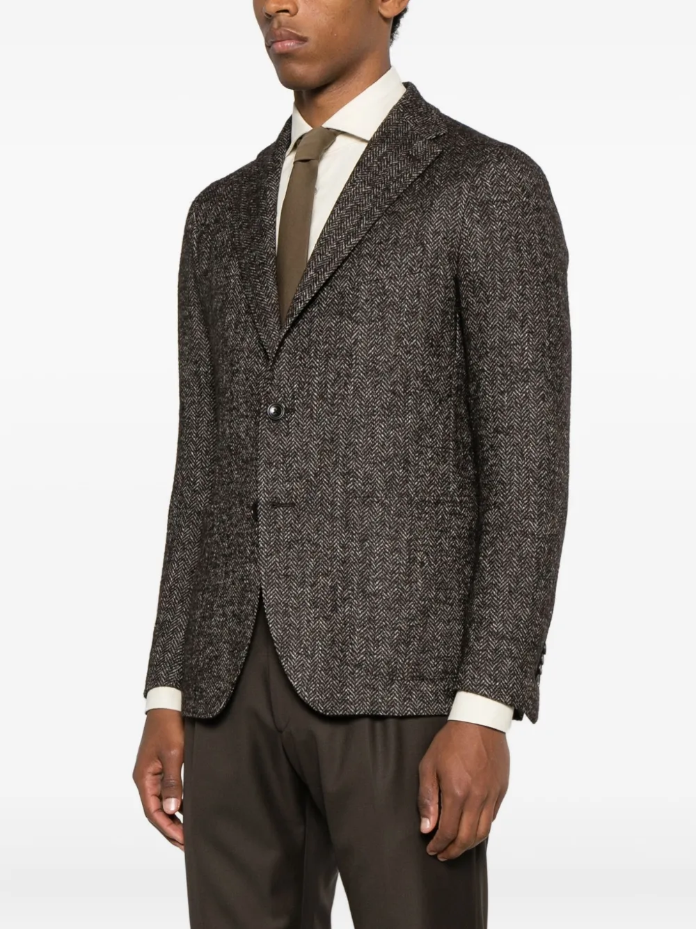 Tagliatore Jack met enkele rij knopen en visgraatpatroon Bruin