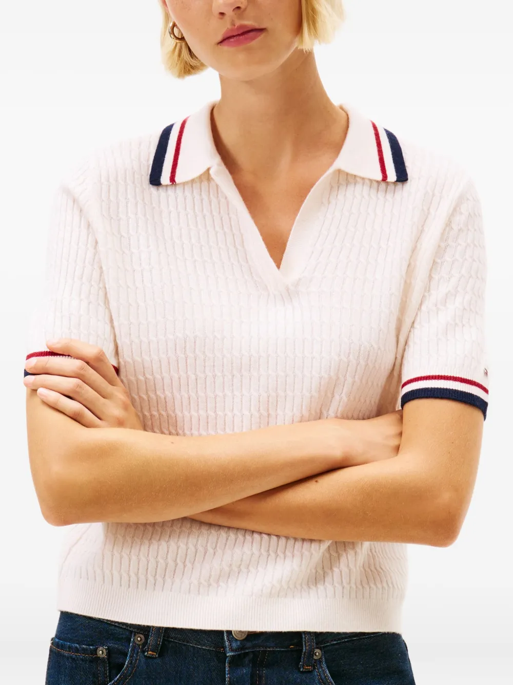 Tommy Hilfiger Kabelgebreid gestreept T-shirt Wit