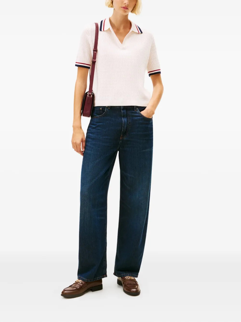 Tommy Hilfiger Kabelgebreid gestreept T-shirt Wit