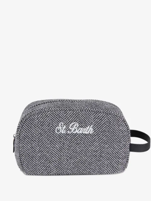 MC2 Saint Barth herringbone-pattern embroidered-logo wash bag