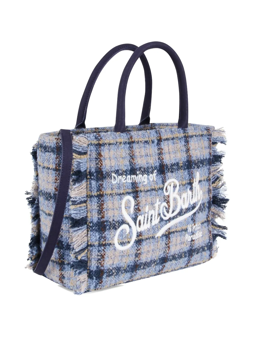 Mc2 Saint Barth Colette Checked Frinfed Tote Bag In Blue