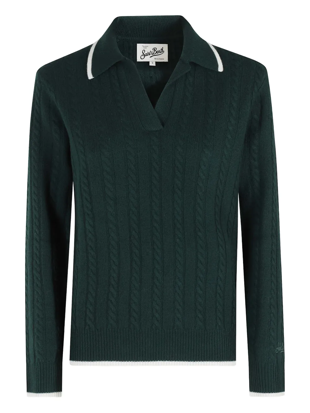 Mc2 Saint Barth Long Sleeves Knit Braid Polo In Green