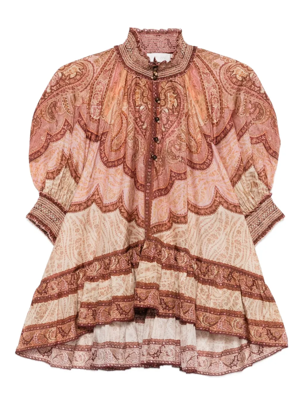 Zimmermann Wanderlust Frill Short-sleeve Blouse In Brown
