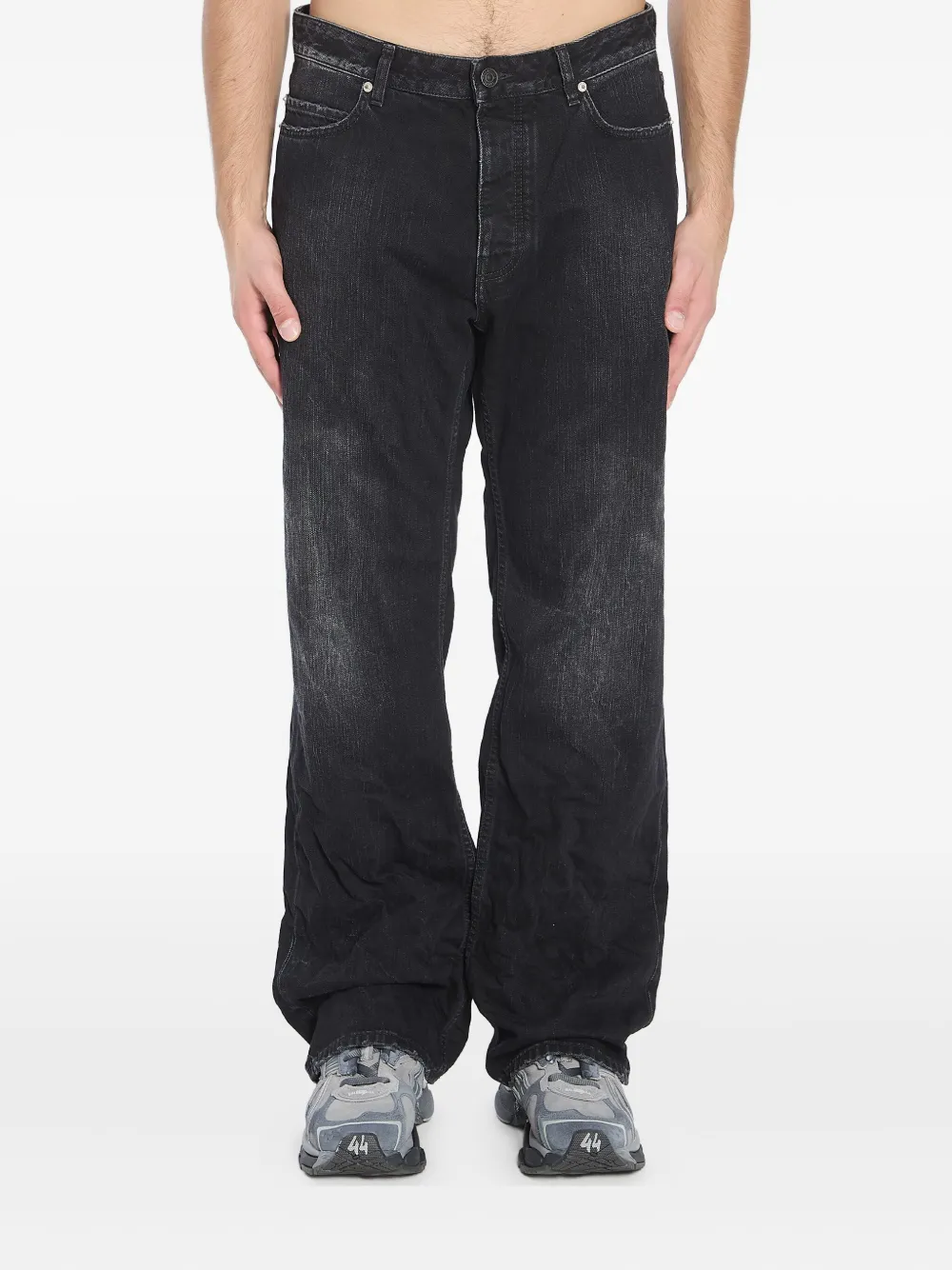 Balenciaga logo-patch distressed jeans - Zwart