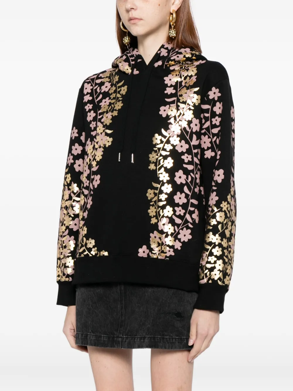 Cynthia Rowley Foil-print Hoodie In Black