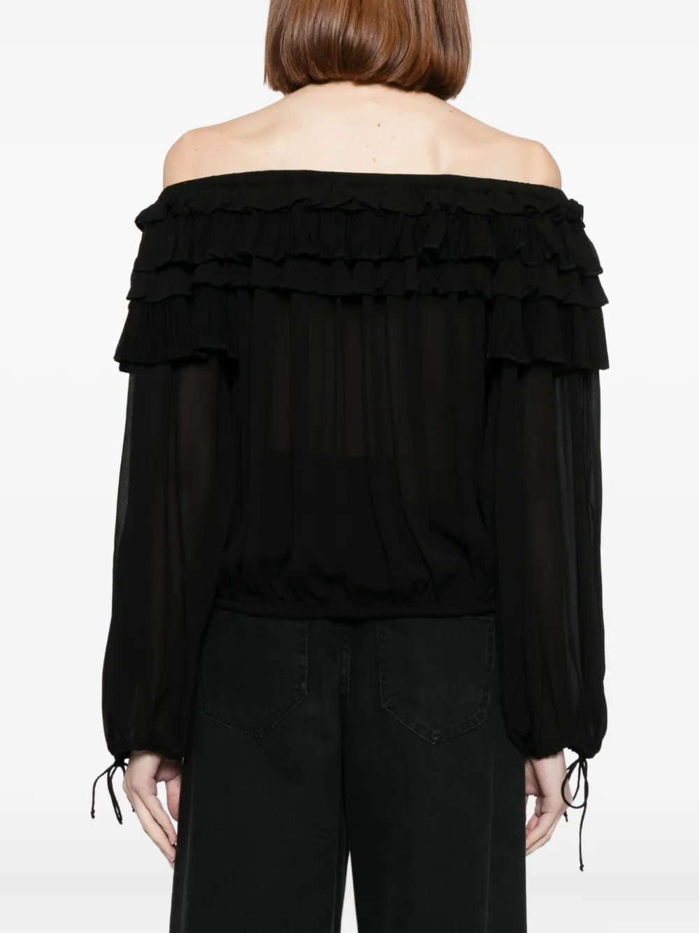 Cynthia Rowley Off Shoulder Ruffle Blouse In Black