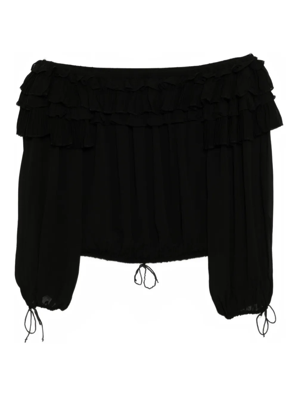 Cynthia Rowley Off Shoulder Ruffle Blouse In Black