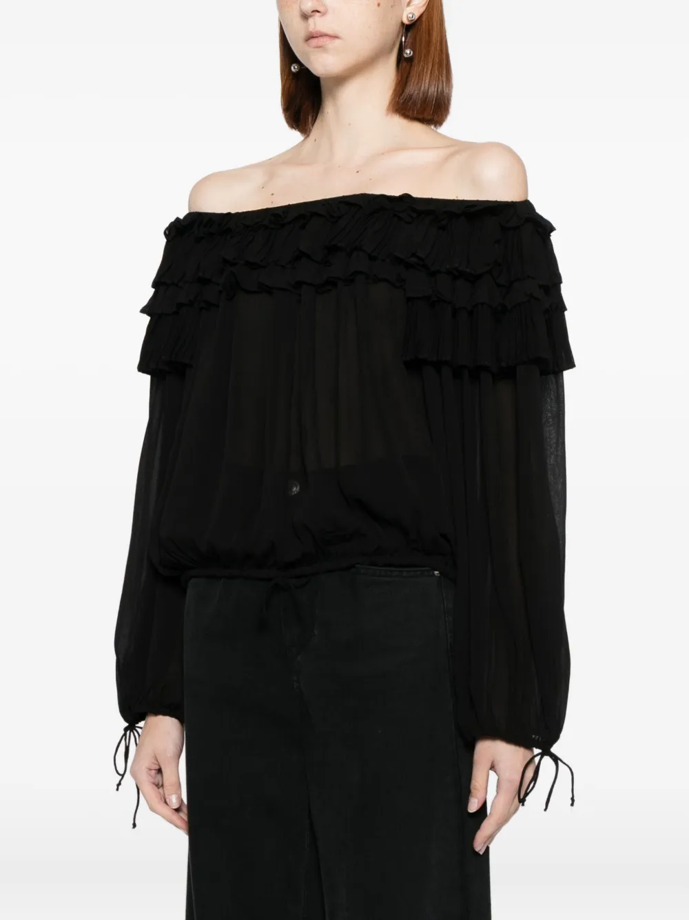 Cynthia Rowley Off Shoulder Ruffle Blouse In Black