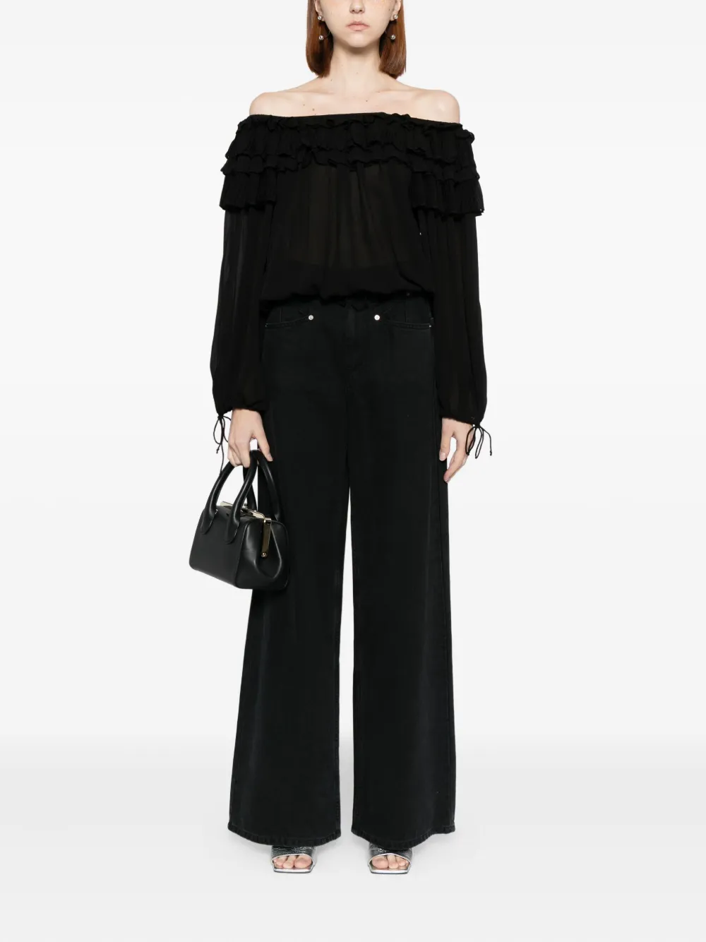 Cynthia Rowley Off Shoulder Ruffle Blouse In Black