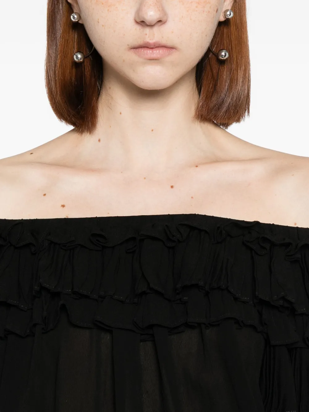 Cynthia Rowley Off Shoulder Ruffle Blouse In Black
