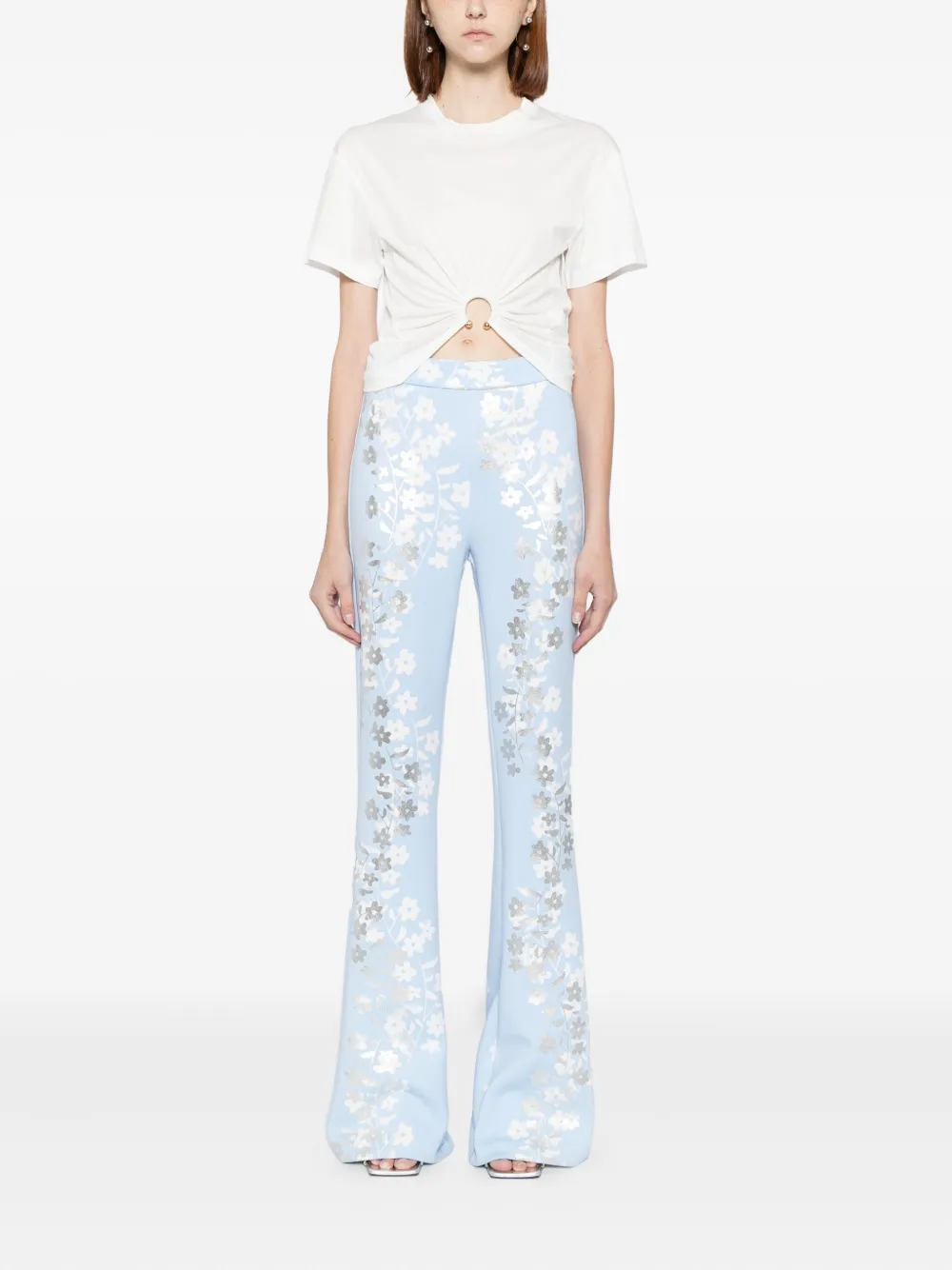 Cynthia Rowley Floral-print Trousers In Blue