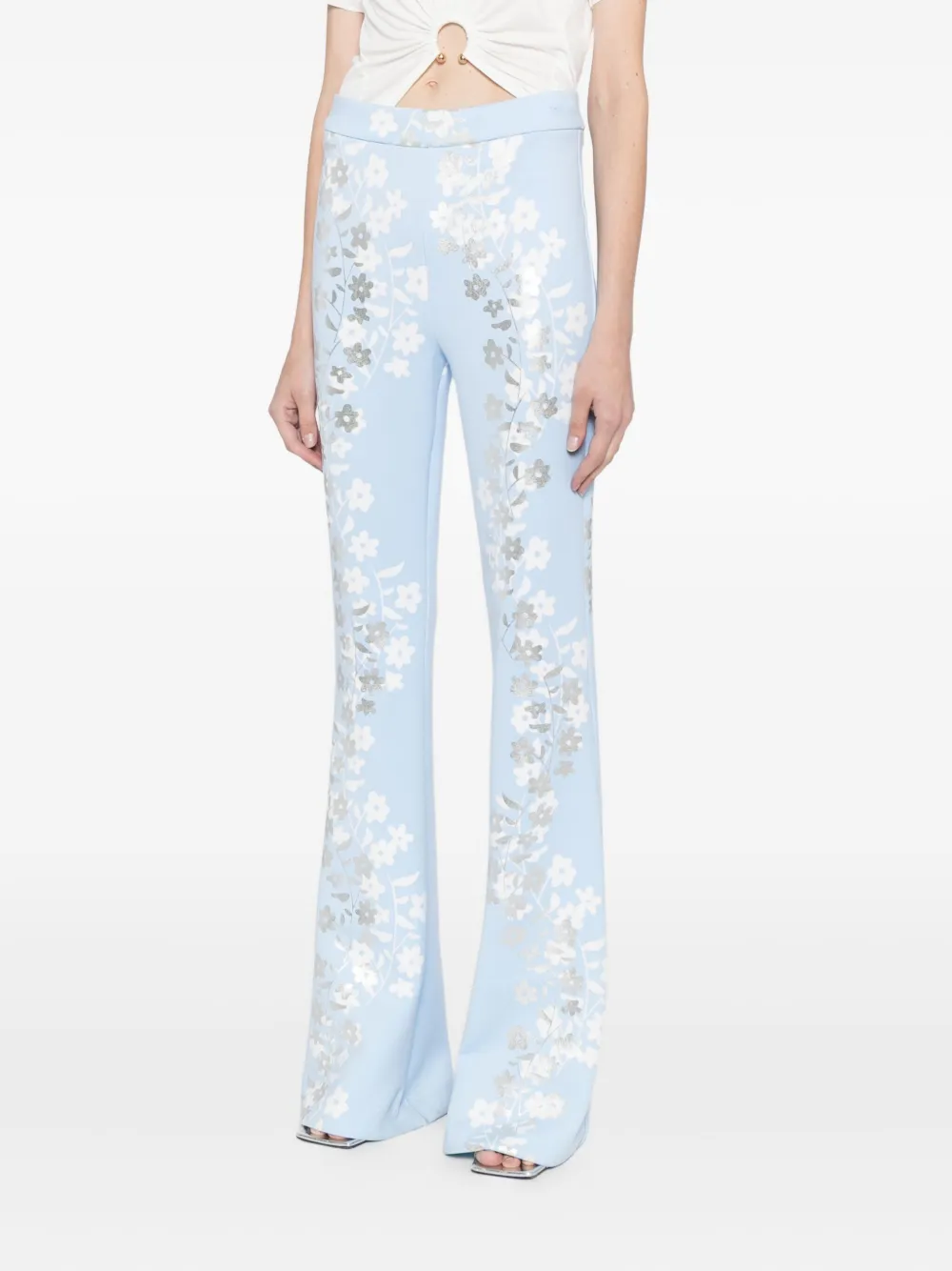 Cynthia Rowley Floral-print Trousers In Blue