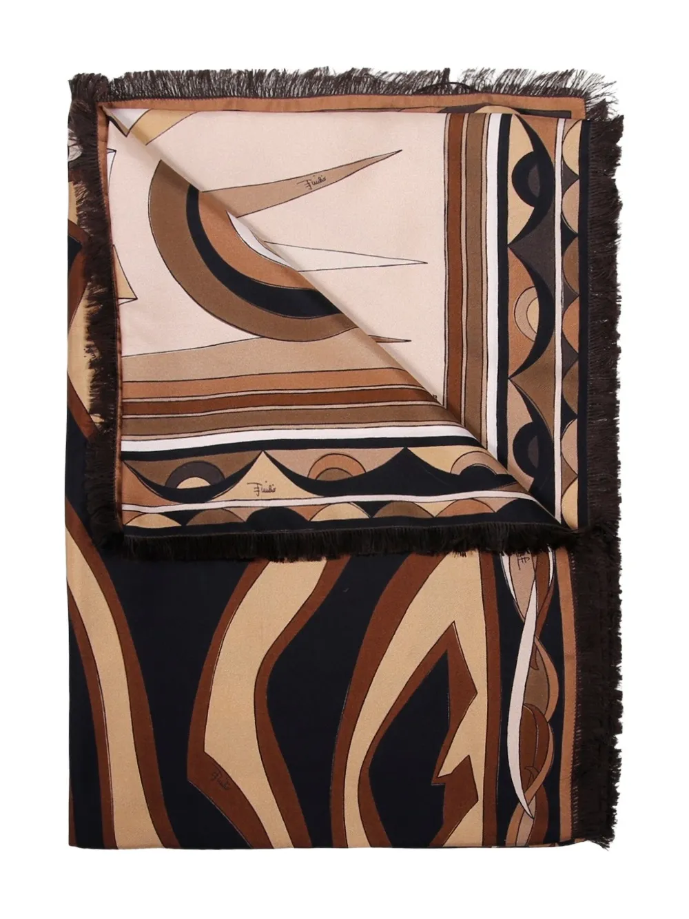 PUCCI fringed abstract-pattern scarf - Zwart