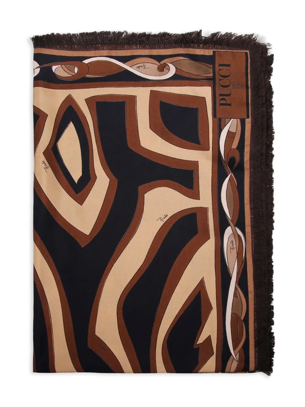 PUCCI fringed abstract-pattern scarf | Black | Image 1