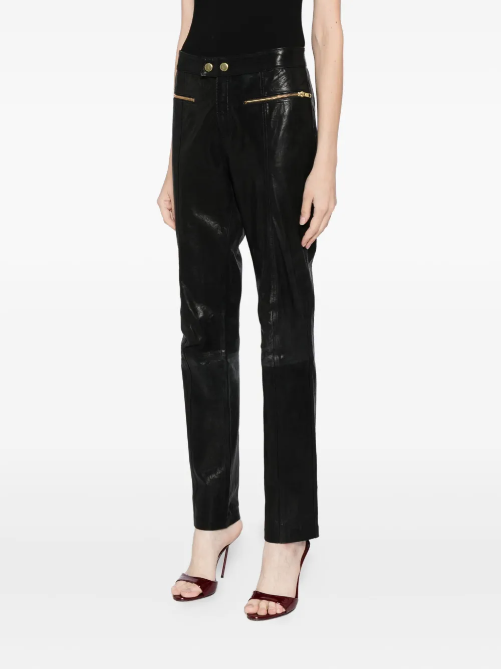 Cynthia Rowley Lola Leather Trosuers In Black