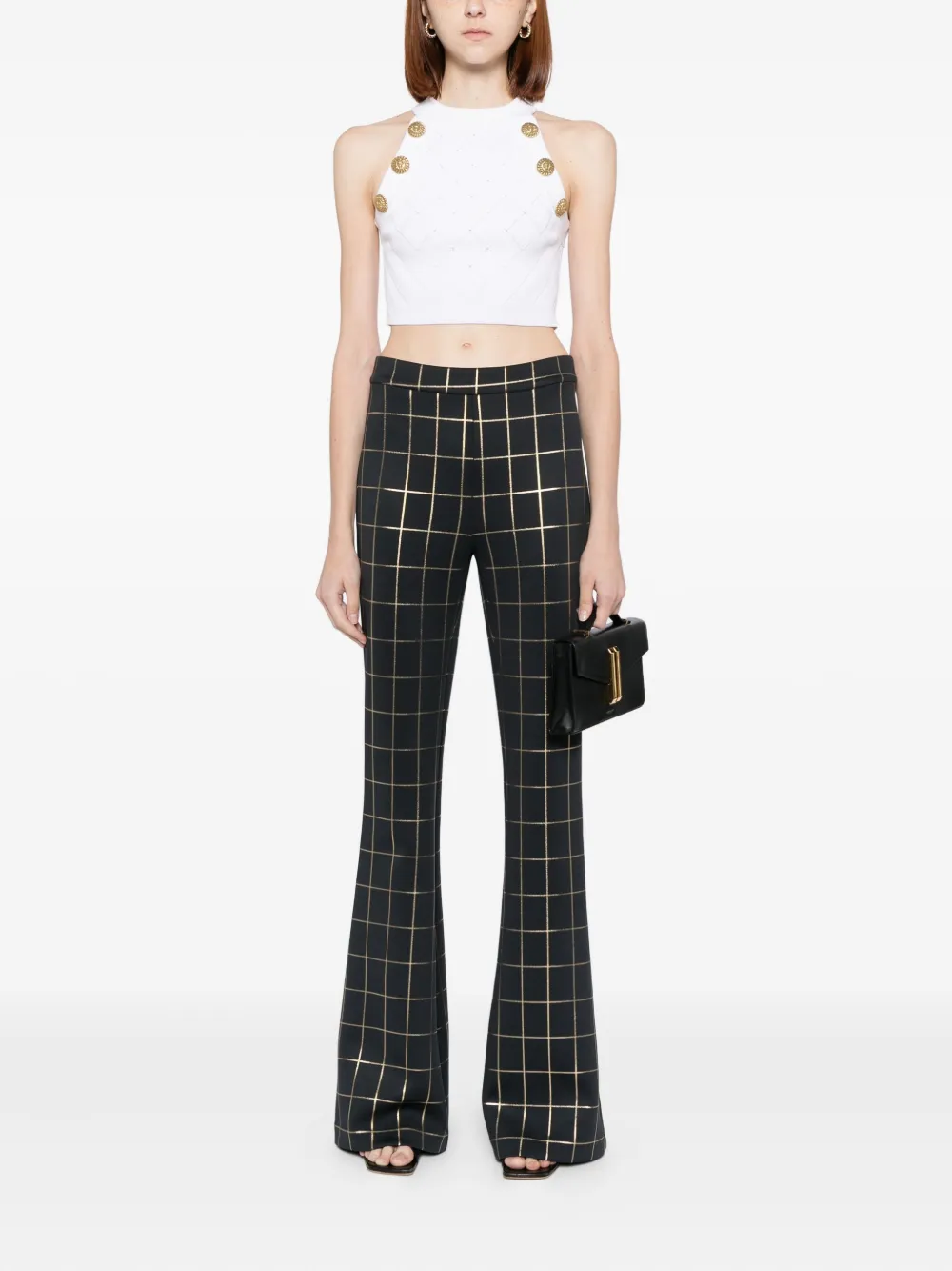 Cynthia Rowley Checked Flared Trousers In Black