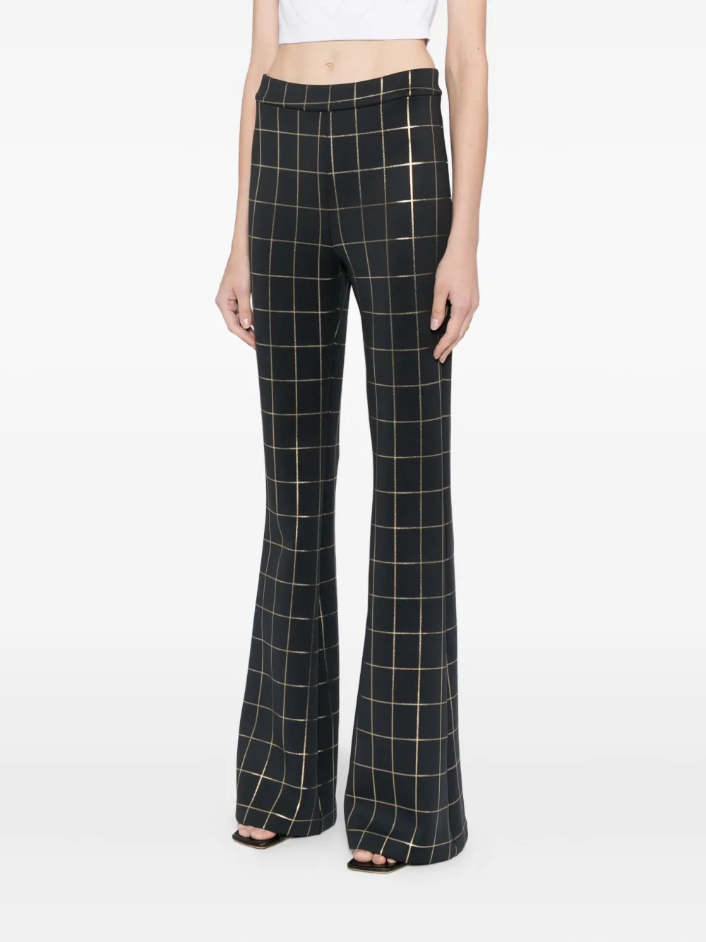 Cynthia Rowley Checked Flared Trousers In Black