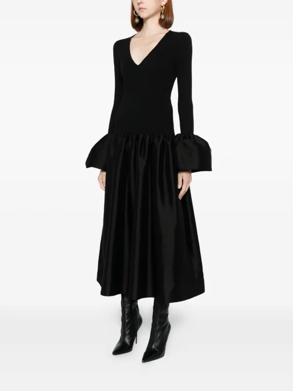 slim fit dress slacks Charcoal Floral Print Modest Maxi Dress with Flared Sleeves – FineLook main image 0