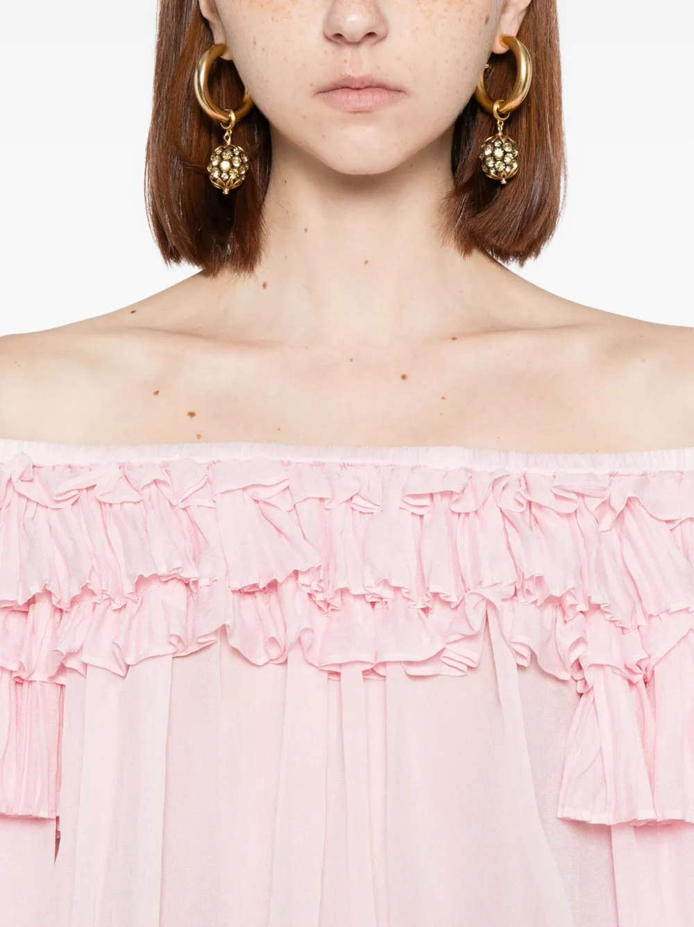 Cynthia Rowley Off Shoulder Ruffle Blouse In Pink