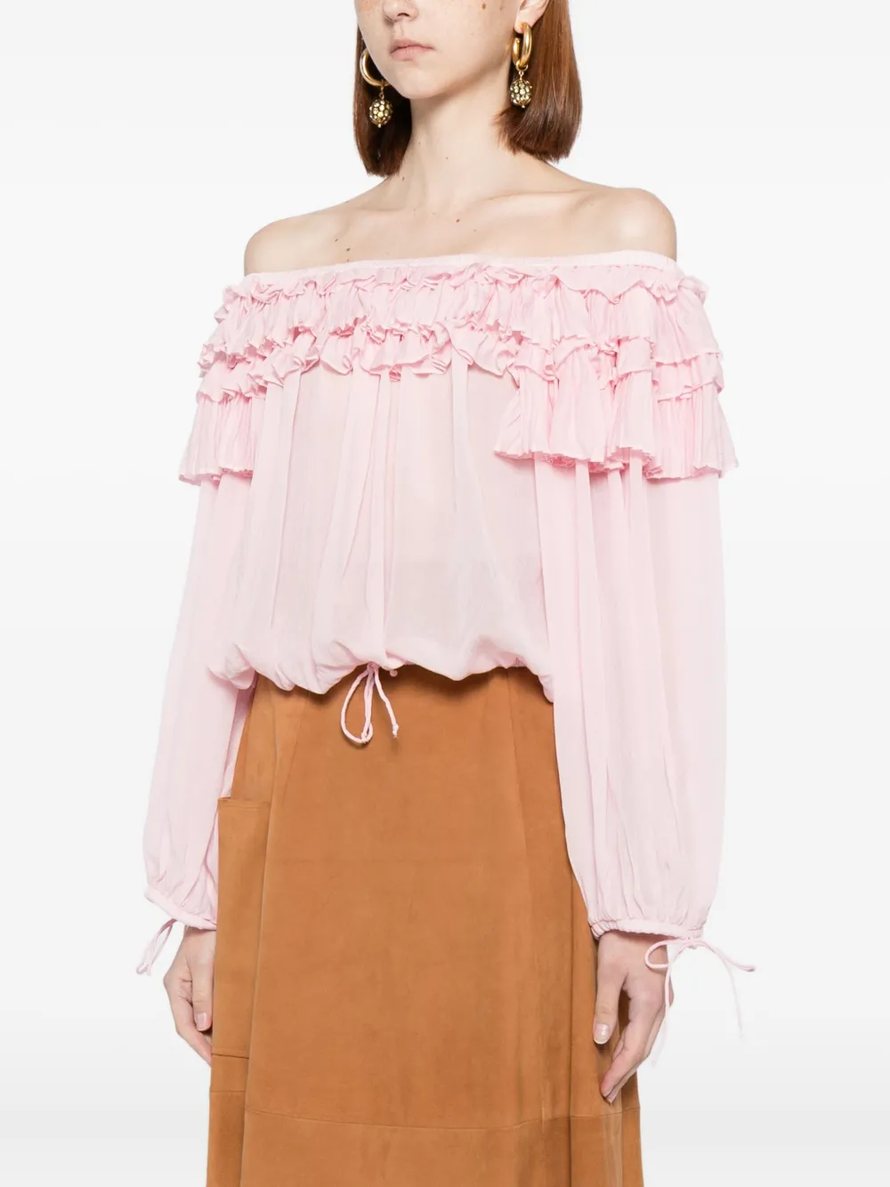 Cynthia Rowley Off Shoulder Ruffle Blouse In Pink