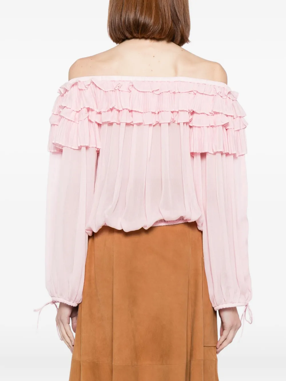 Cynthia Rowley Off Shoulder Ruffle Blouse In Pink