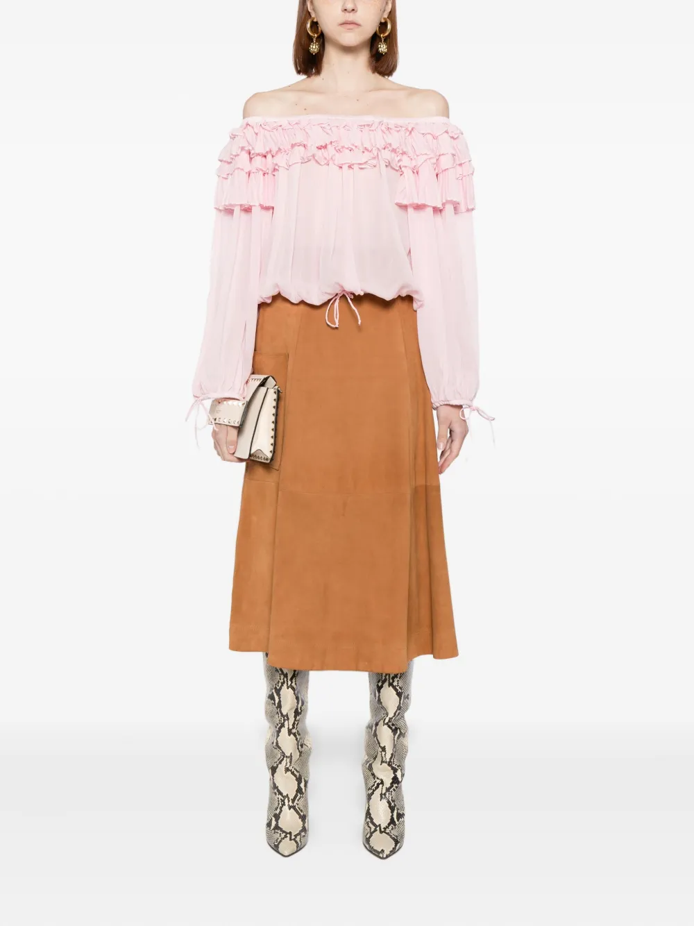 Cynthia Rowley Off Shoulder Ruffle Blouse In Pink