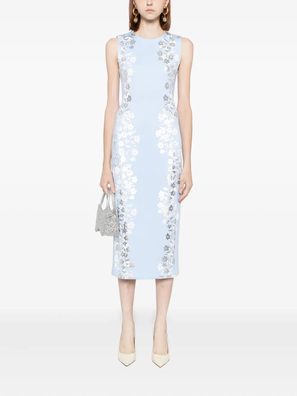 Cynthia Rowley Floral-print Midi Dress In Blue