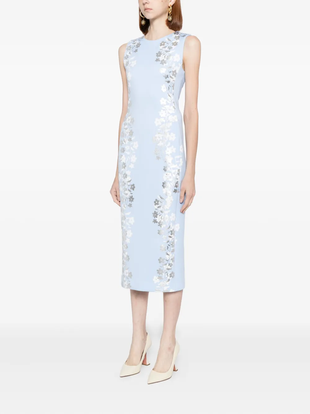 Cynthia Rowley Floral-print Midi Dress In Blue