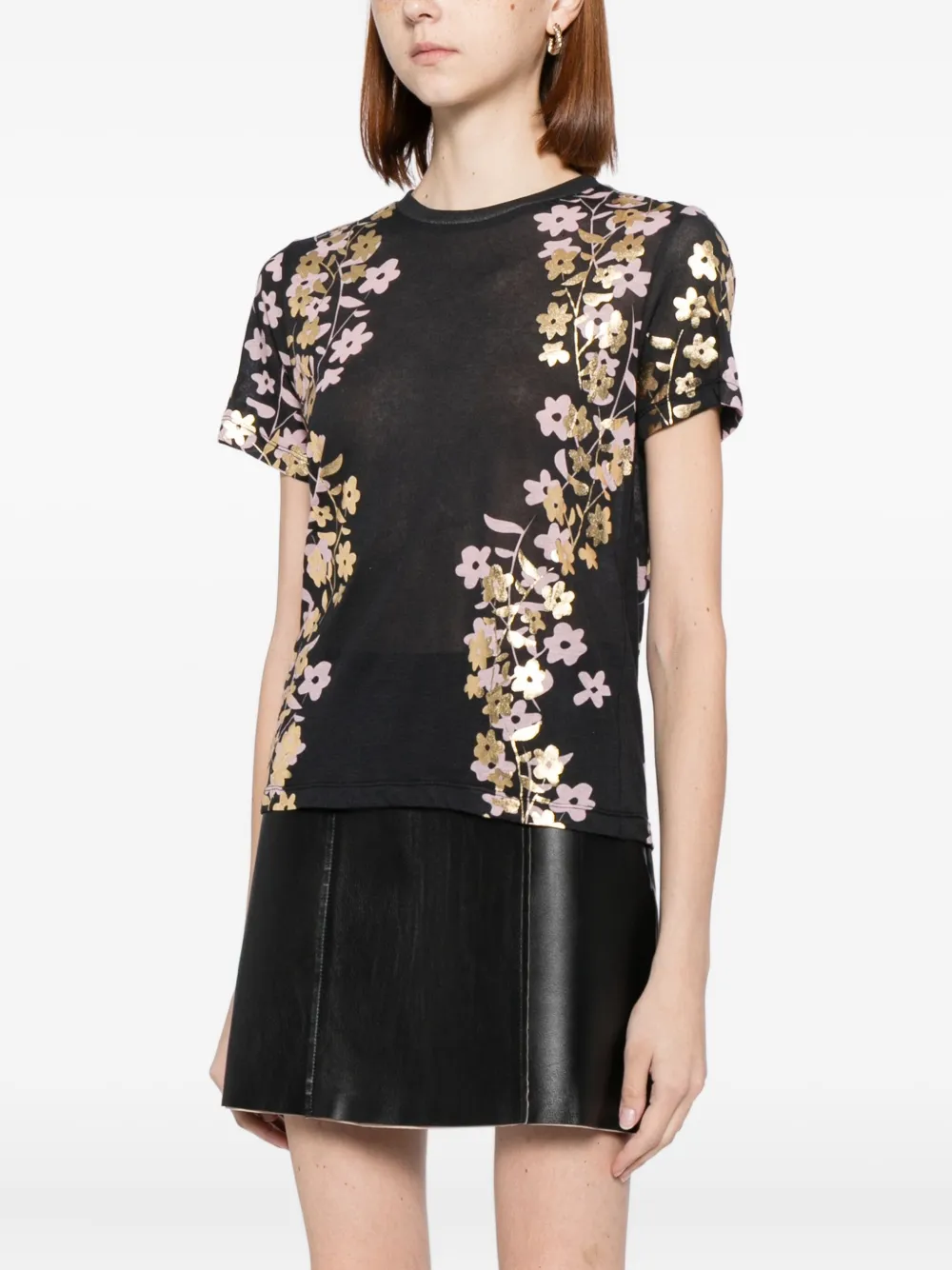 Cynthia Rowley Foil-print T-shirt In Black