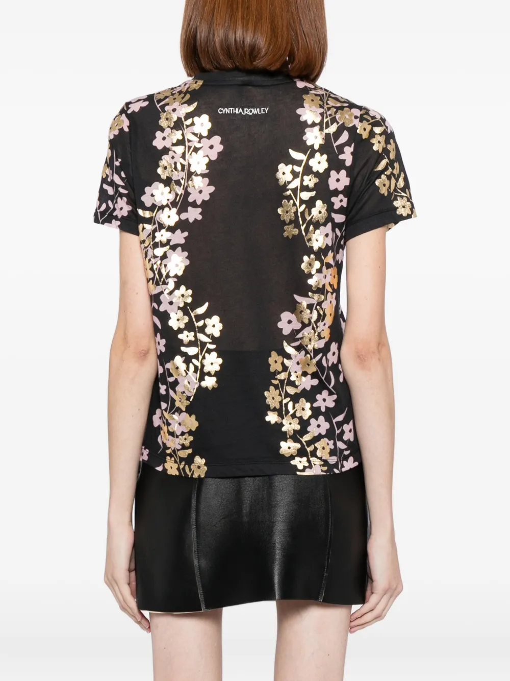 Cynthia Rowley Foil-print T-shirt In Black