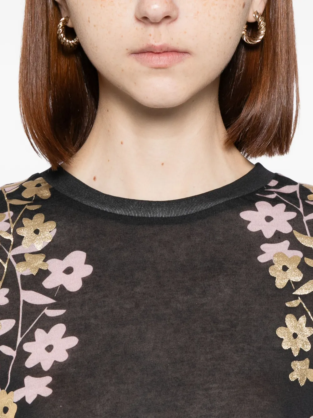 Cynthia Rowley Foil-print T-shirt In Black