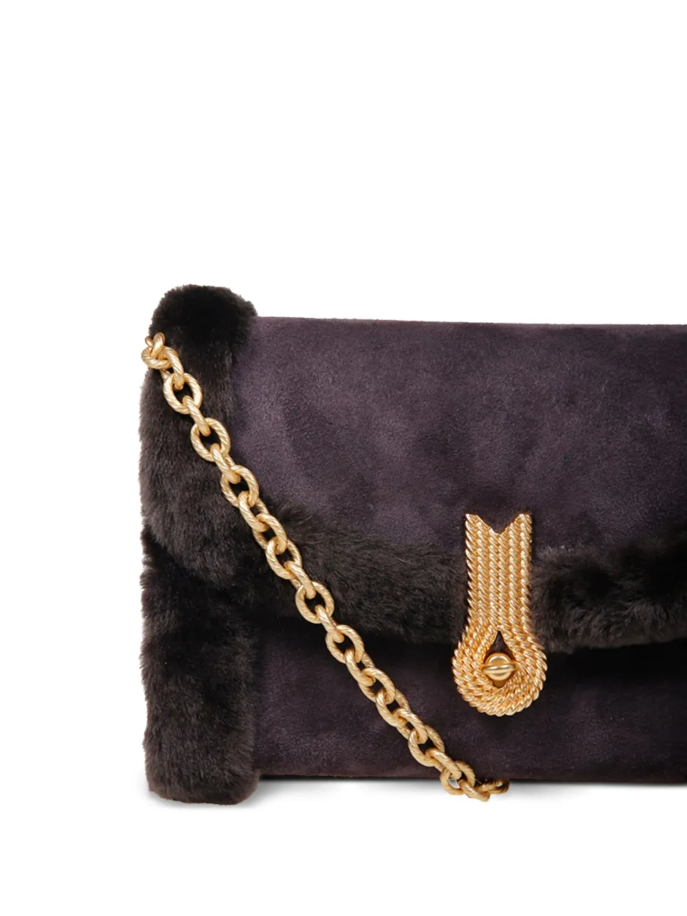 amato daniele Boekentas met ketting en afwerking van bont Paars