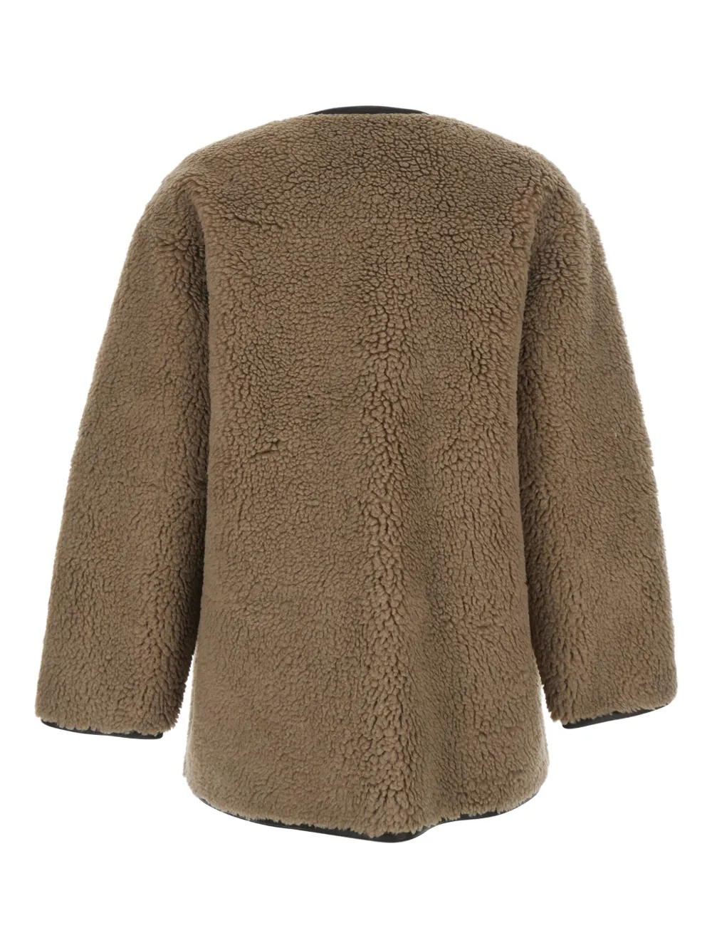 Dunst Beige Collarless Shearling Jacket With Front Toggle Closure In Ecofur Woman In Brown