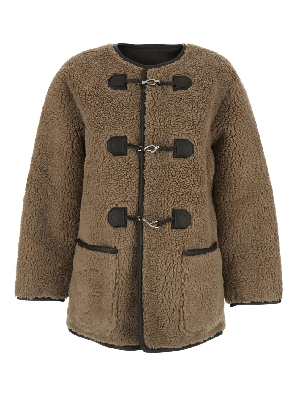 Dunst Beige Collarless Shearling Jacket With Front Toggle Closure In Ecofur Woman In Brown