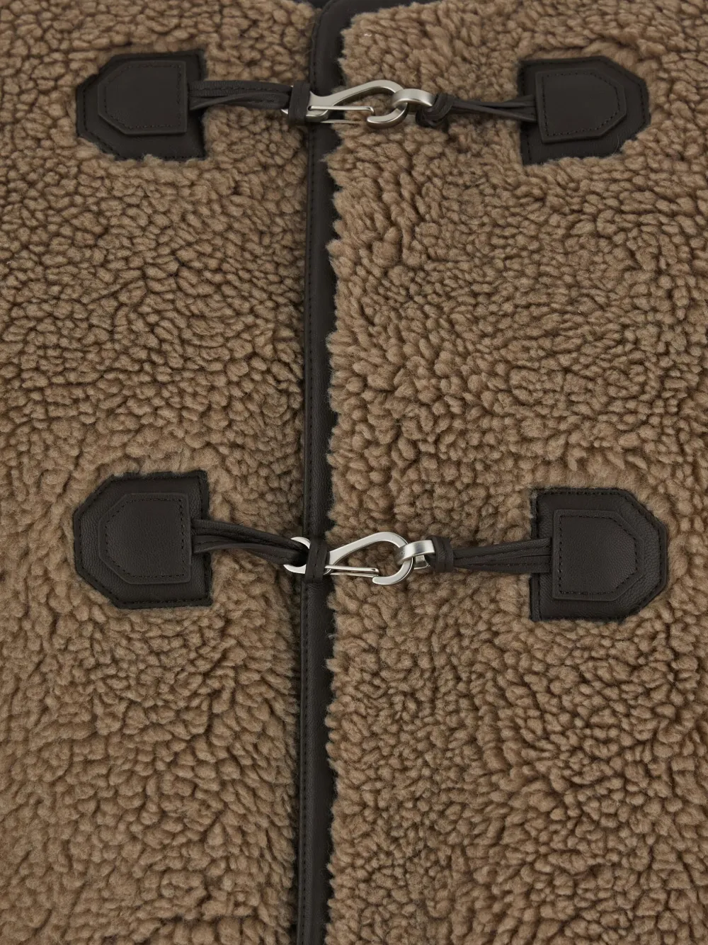 Dunst Beige Collarless Shearling Jacket With Front Toggle Closure In Ecofur Woman In Brown