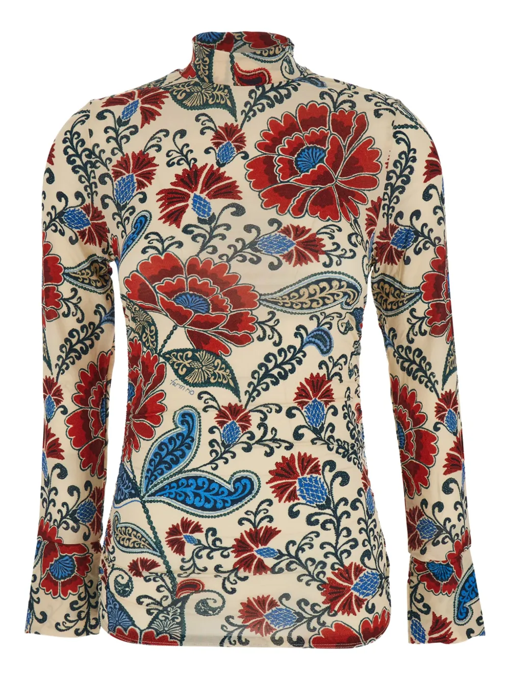 Farm Rio Francesca High-neck Floral Blouse In Multi