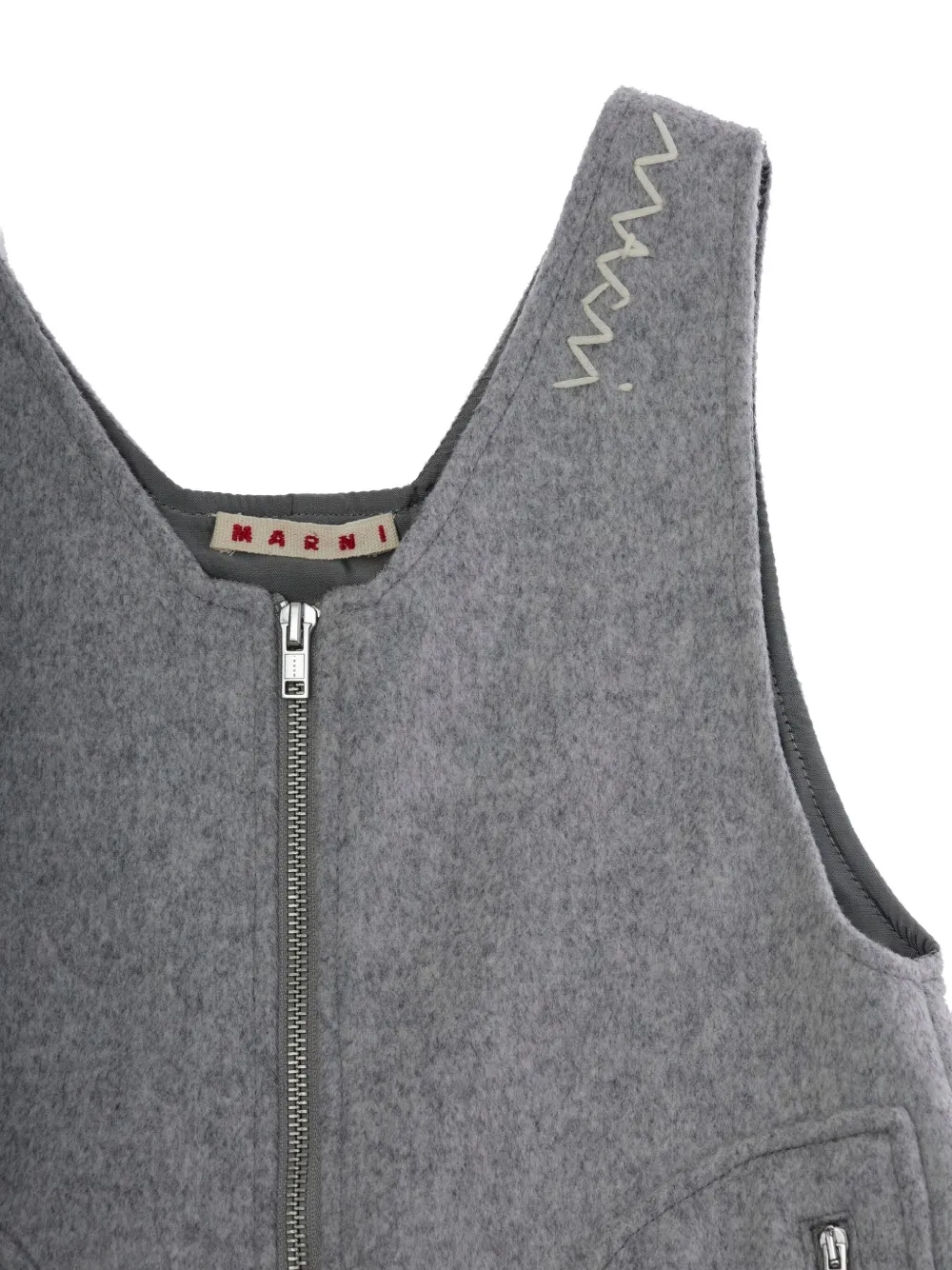 Marni Kids Mouwloze jurk met geborduurd logo Grijs