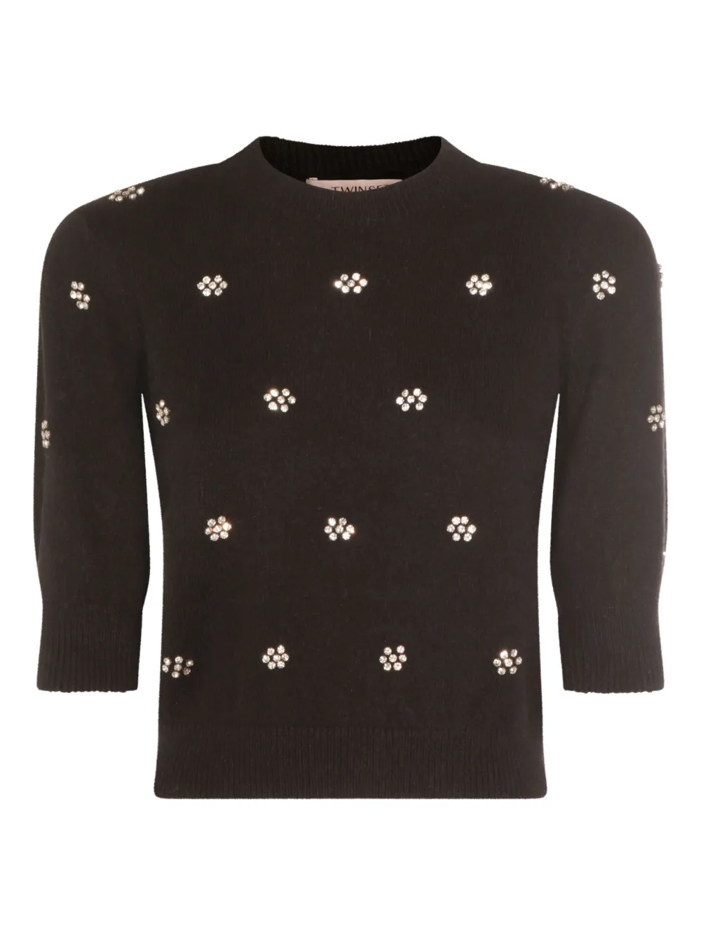Twinset Embellished Round-neck Sweater In Black